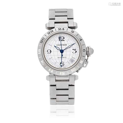 Cartier. A stainless steel automatic calendar bracelet watch...