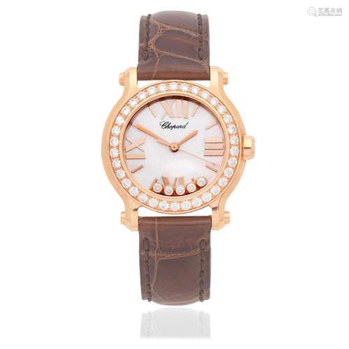 【R】Chopard. A lady's 18K rose gold diamond set quartz wristw...