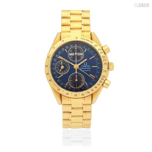 Omega. An 18K gold automatic triple calendar chronograph bra...