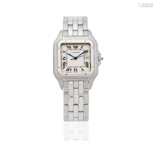 Cartier. A lady's stainless steel quartz calendar bracelet w...