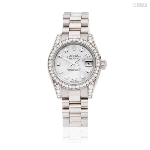 【R】Rolex. A lady's 18K white gold diamond set automatic cale...