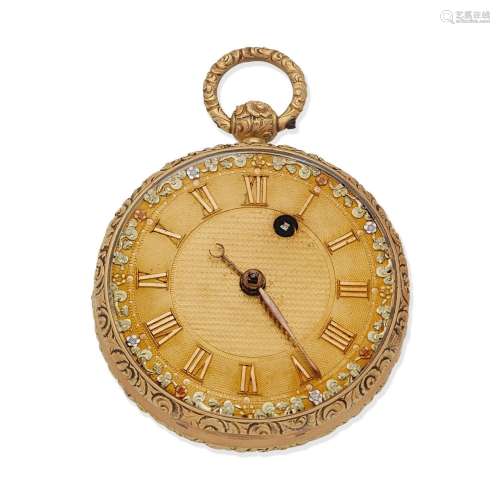 Cyrus Crew, Tetbury. An 18K gold key wind open face pocket w...