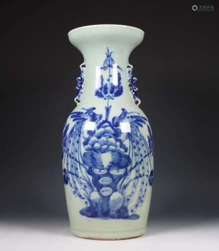 China, blue and white and celadon porcelain vase, 19th centu...