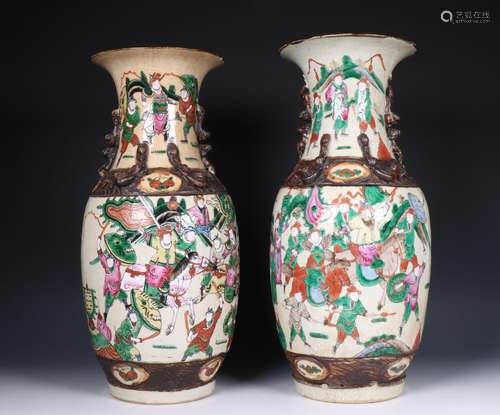 China, pair of Nanjing famille rose vases, 19th century,