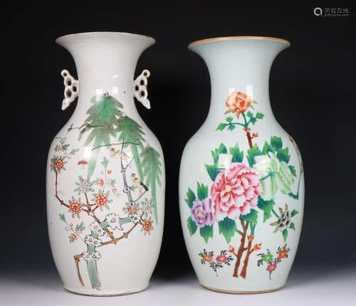 China, two famille rose porcelain vases, 20th century,