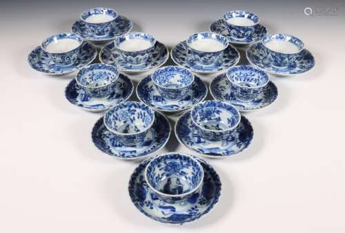 China, two sets of blue and white porcelain cups and saucers...