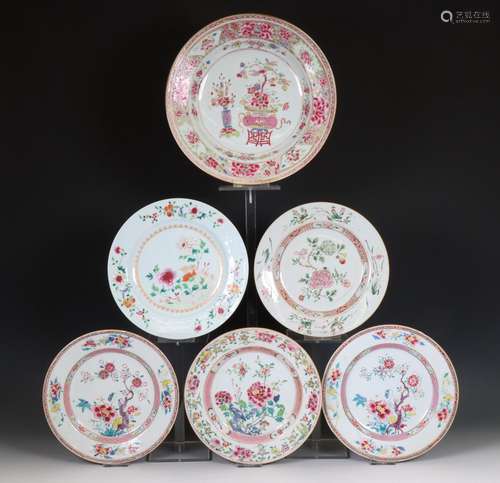 China, collection of famille rose porcelain plates, Qianlong...