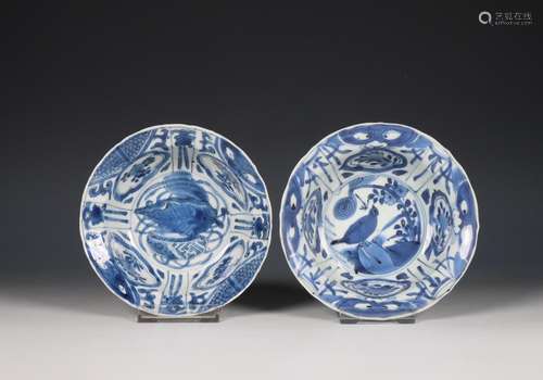 China, two blue and white kraak porcelain bowls, Wanli perio...