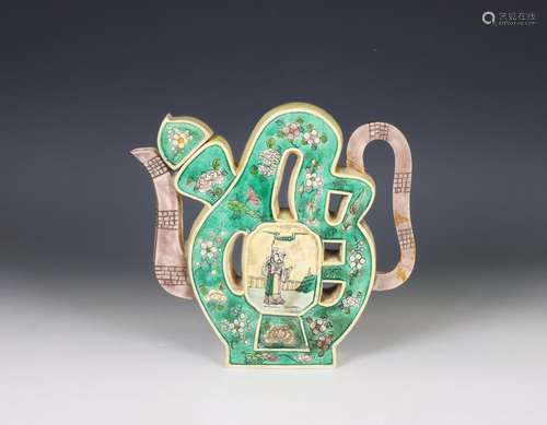 China, famille verte biscuit puzzle teapot and cover, 19th c...