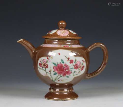 China, cafe-au-lait glazed famille rose teapot and cover, Qi...