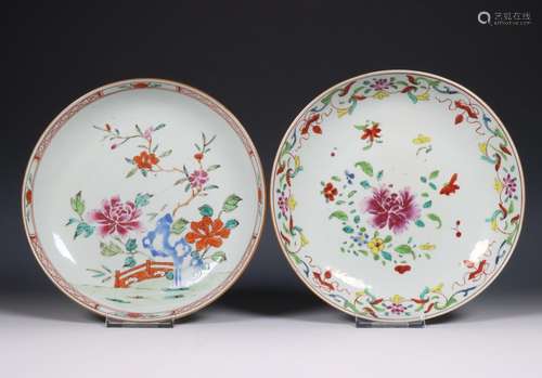 China, two famille rose porcelain plates, Qianlong period (1...