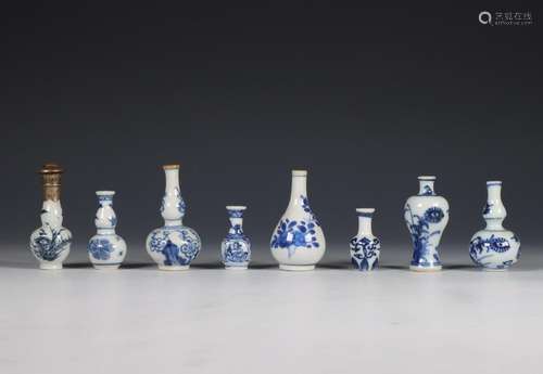 China, eight blue and white porcelain dolls house vases, 18t...