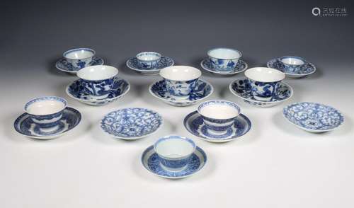 China, collection of blue and white porcelain cups and sauce...