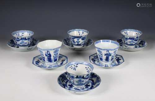 China, two sets of blue and white cups and saucers, Kangxi p...