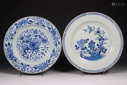 China, two blue and white porcelain dishes, 18th century,