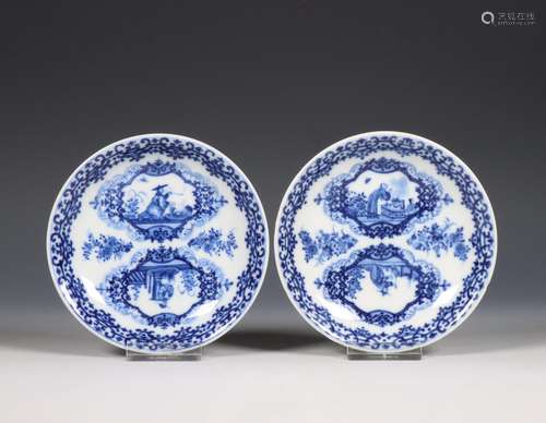 China, pair of blue and white saucers, 19th century,