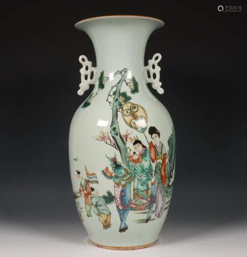 China, famille rose porcelain festival vase, ca. 1900,