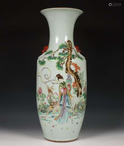 China, large famille rose porcelain baluster vase, late 19th...