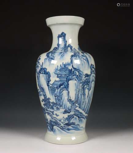 China, blue and white porcelain baluster vase, 20th century,