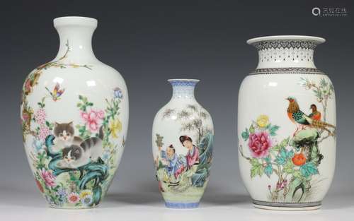 China, three famille rose porcelain vases, modern,