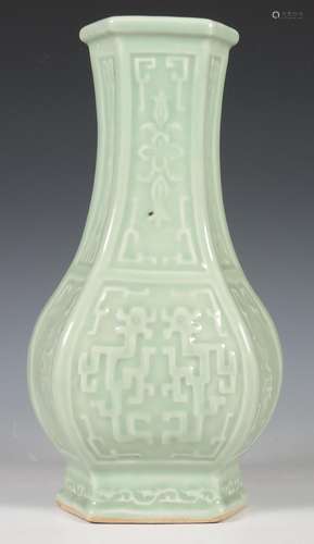 China, celadon porcelain archaistic vase, 20th century,