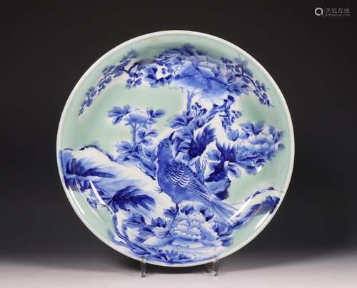 China, celadon and blue and white deep dish, 20th century,