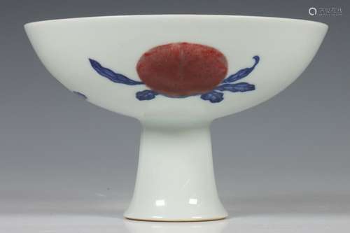 China copper-red and blue and white porcelain stemcup, 20th ...