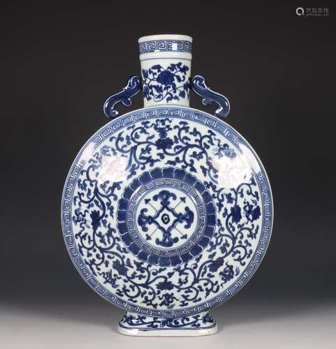 China, blue and white porcelain moon-flask, 20th century,