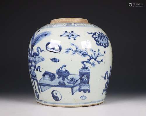 China, blue and white porcelain ginger jar, 20th century,