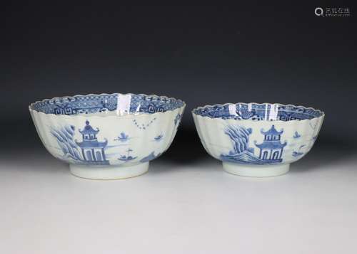 China, two blue and white porcelain ribbed bowls, late 18th ...