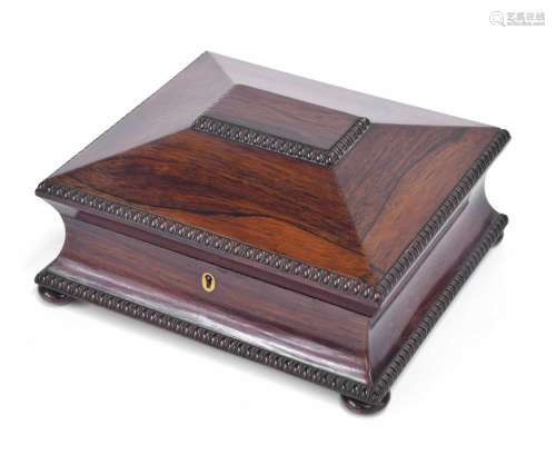 Regency rosewood specimen box, of sarcophagus form with bead...