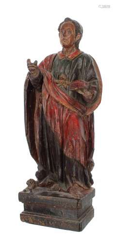 Large carved wood polychrome statue of Saint Matthew, 18th c...
