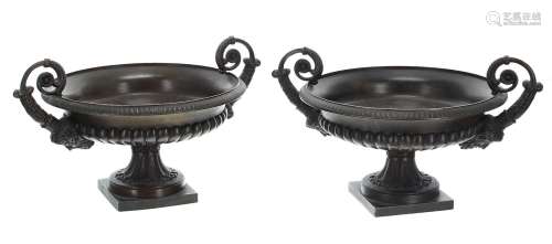 Pair of 19th century Continental decorative bronze urns, wit...