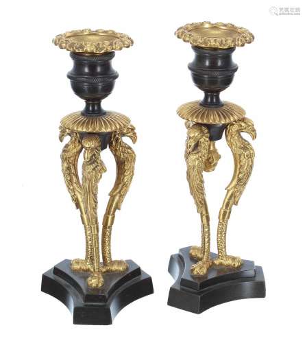 Pair of 19th century French Empire parcel gilt patinated bro...