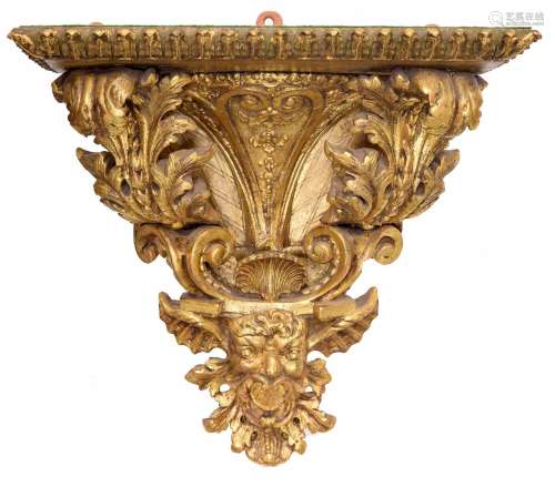Impressive ornate carved gilt wooden wall bracket,with a aca...
