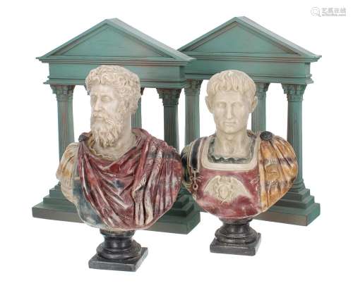 Pair of decorative faux marble cast resinbuststatues after t...