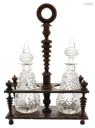 Regencyrosewood twin bottle stand,with central turned and ri...