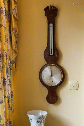 George III mahogany wheel barometer, the 8 diameter dial sig...