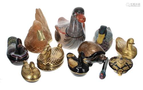 Group of Russian papier mache lacqueredduck boxes, with gilt...