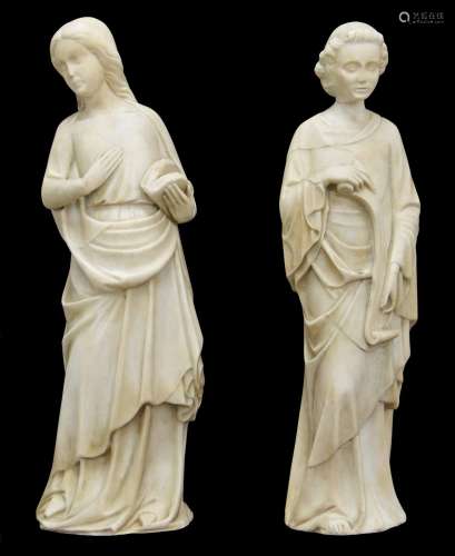 Pair of Italianwhite marble statues modelled as The Virgin M...