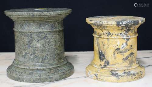 Two polished marble cylindrical plinths including agiallo an...