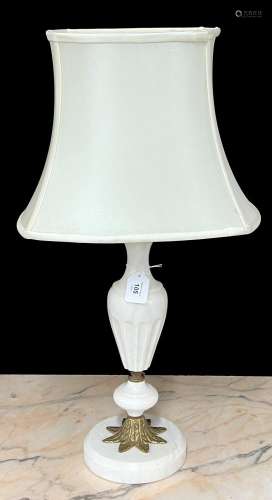 French marble baluster table lamp with brass leaf cast mount...