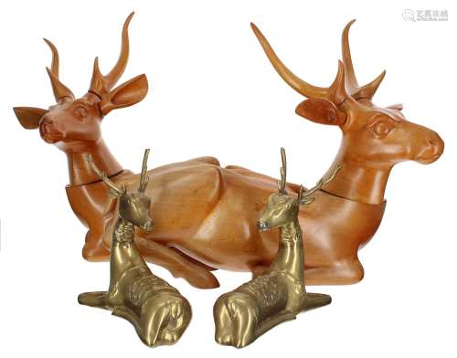 Pair of brass recumbent elk figures,8 high; together with a ...