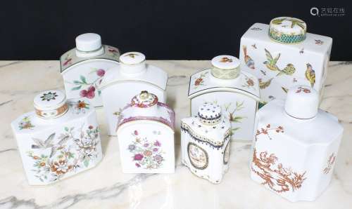 Collection of porcelain tea caddies, primarily by Vista Aleg...