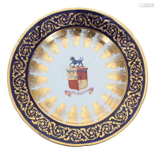 French 19th century porcelain armorial cabinet plate, with a...