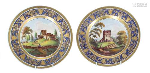 Pair of early 19th century English porcelain cabinet plates,...