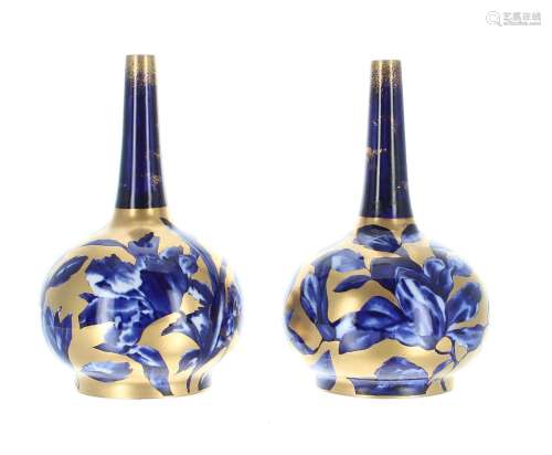 Pair of Thomas Forrester Pheonix Ware pottery bottle vases, ...