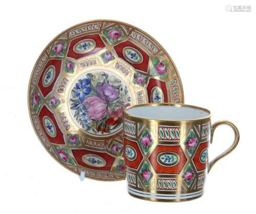 Fine Coalport porcelain coffee can and saucer, early 19th ce...