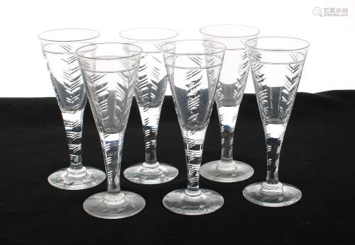 Set of six glass flutes in the Art Deco style,6 high (4)