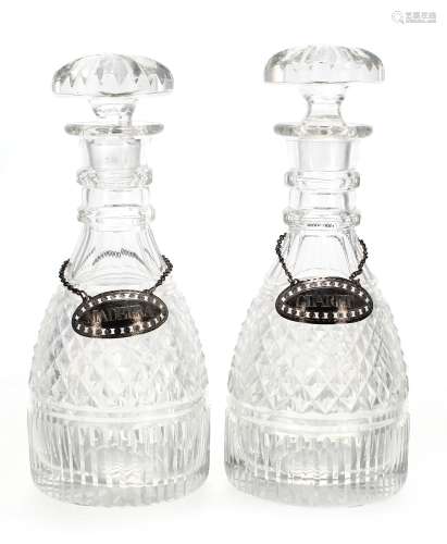 Pair of Regency cut glass decanters with stoppers, 10.5 high...